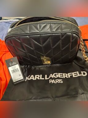 Karl Lagerfeld Black Quilted Bag with Gold Chain